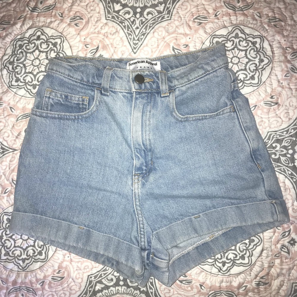 American Apparel High Waisted Shorts Light Wash